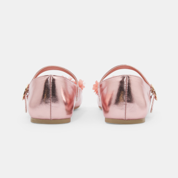 حذاء باليرينا بأربطة مع أزهار باللون الوردي للفتيات